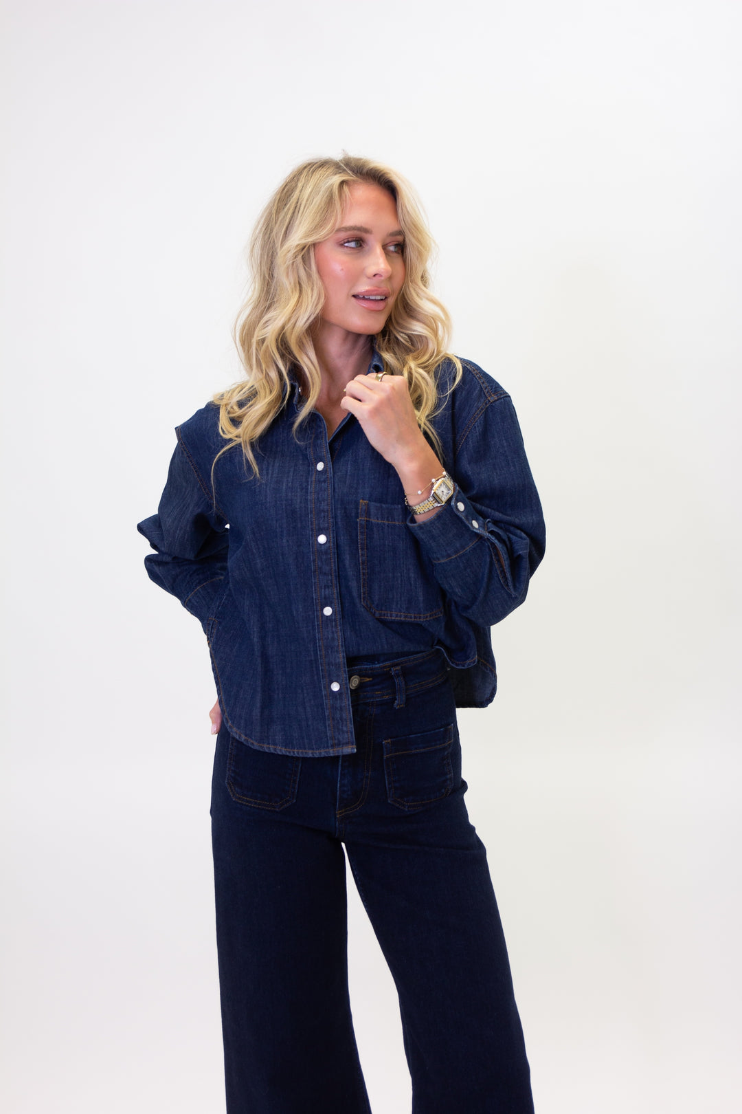 Karlie Denim Shirt w/ Pearl Snap