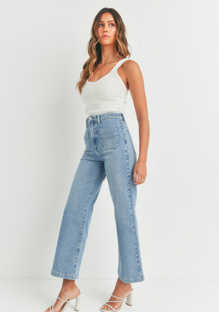 Just Black Denim Patch Pocket Wide Leg Jean - Light Denim