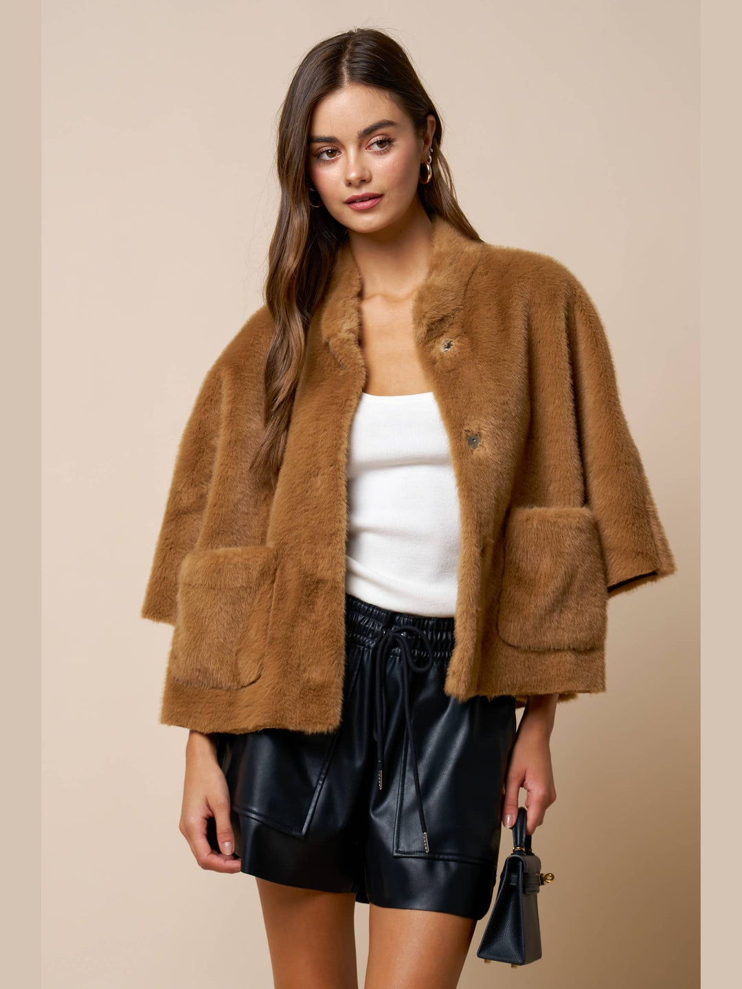 Fur Cape Sleeve Jacket w/ Pockets