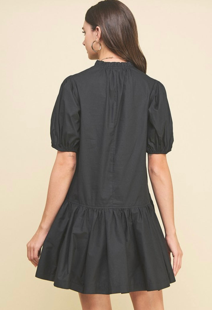Solid Tiered Mini Dress- Black