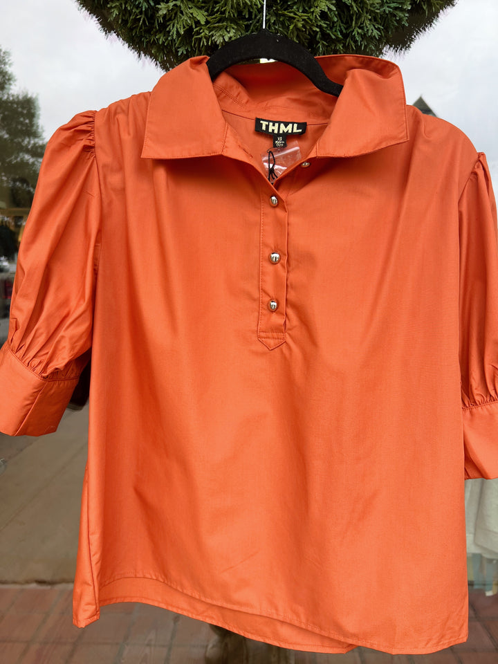 THML Burnt Orange Collared Short Sleeve Top