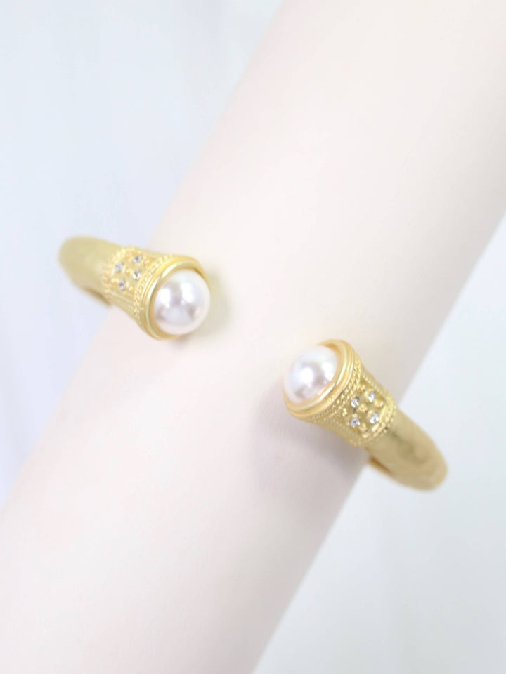 Colette Hammered Hinged Cuff Bracelet- Pearl