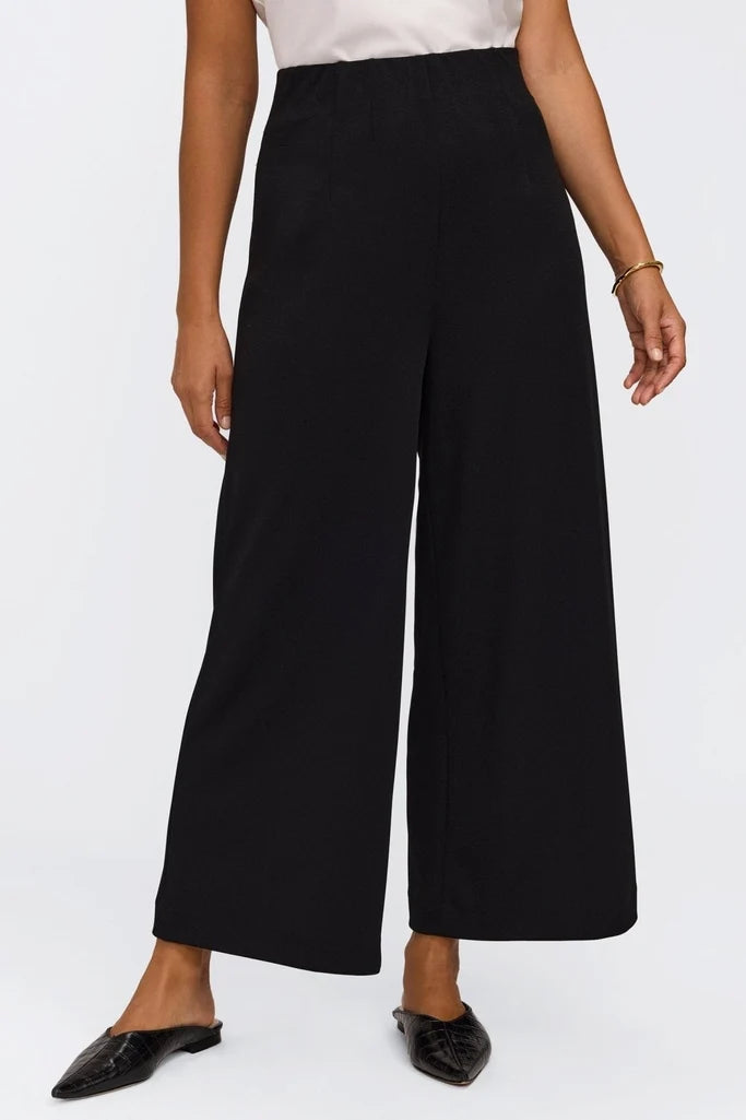 Arlette Knit Crepe Wide Leg Ankle Pants - Black