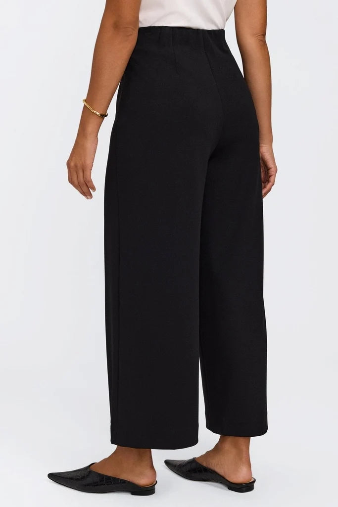 Arlette Knit Crepe Wide Leg Ankle Pants - Black
