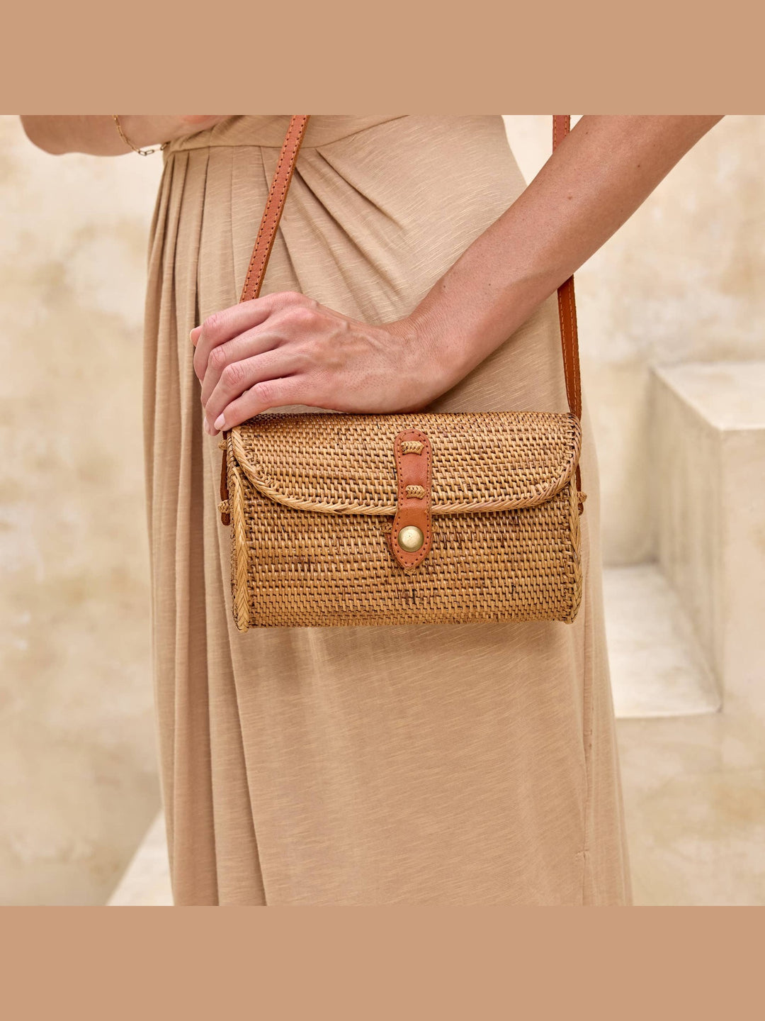 Ata Vine Rattan Straw Small Crossbody Bag