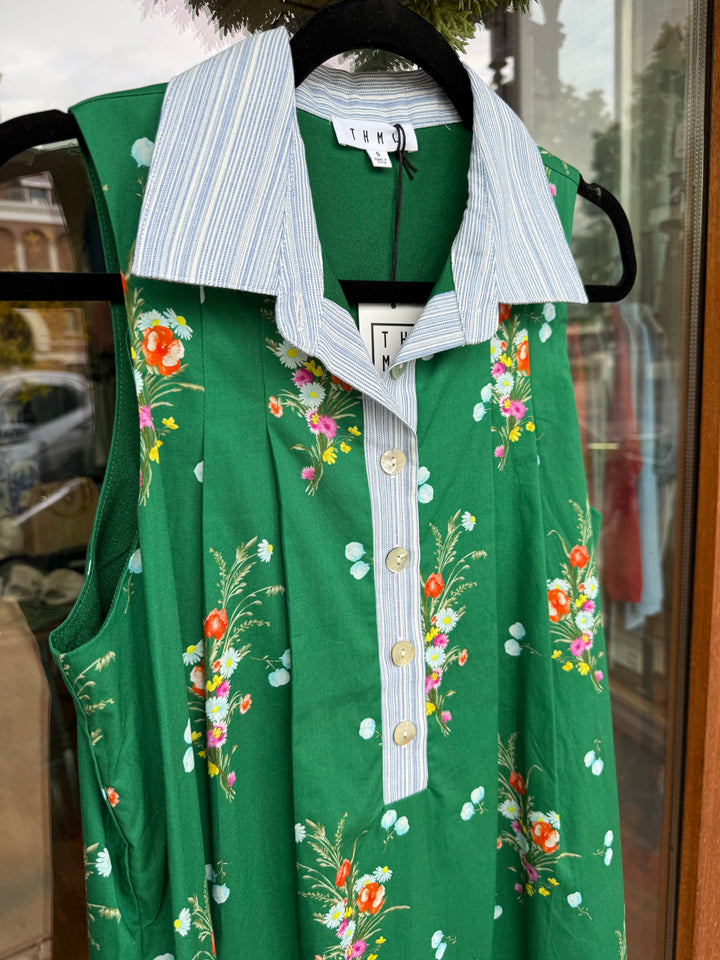 THML Green Sleeveless Floral Dress