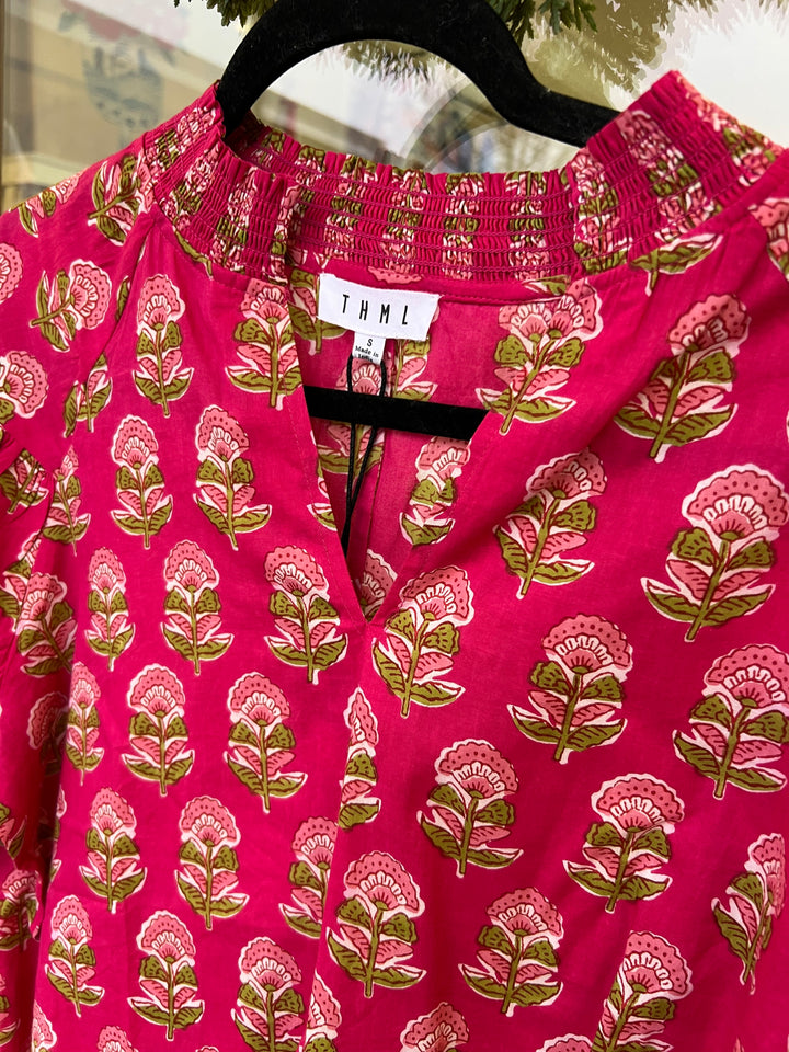 THML Puff Sleeve Flower Print Top - Magenta