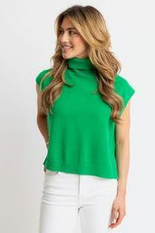 Karlie Solid Sleeveless Turtleneck Sweater - Green