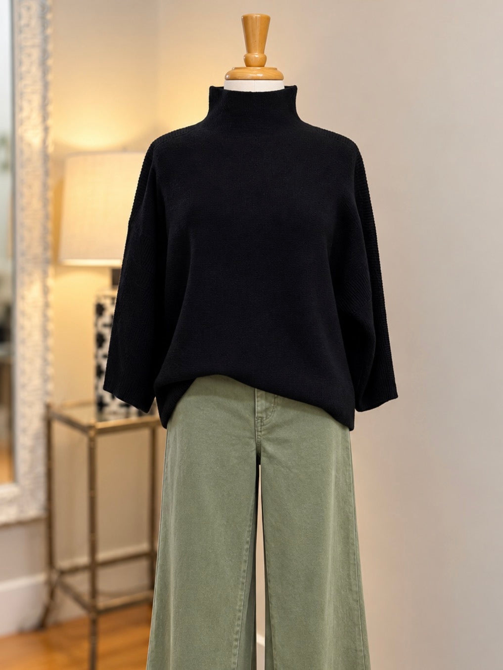 Multiples 3/4 Sleeve Drop Shoulder Funnel Neck Sweater