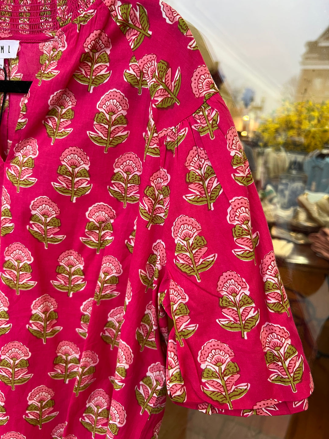 THML Puff Sleeve Flower Print Top - Magenta