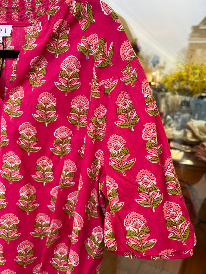 THML Puff Sleeve Flower Print Top - Magenta