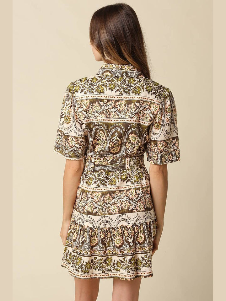 Paisley Print Belted Mini Dress