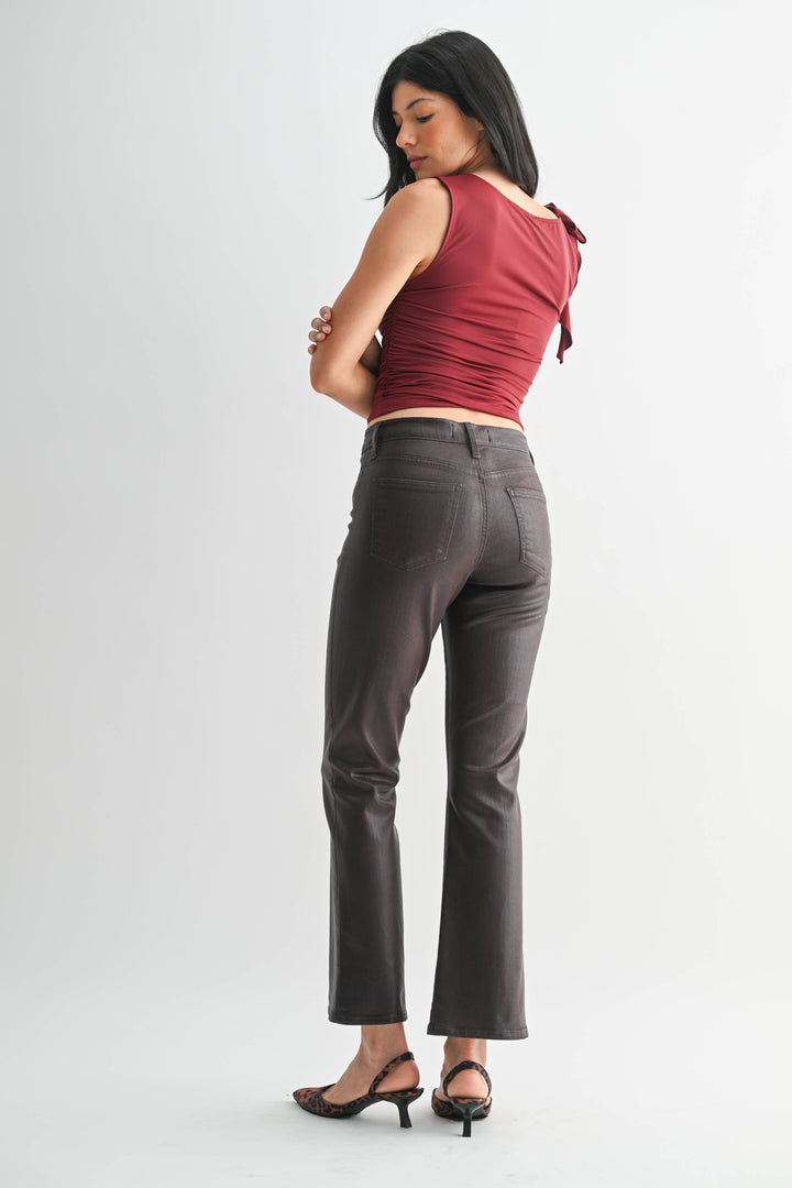 Just Black Denim Slim Cropped Bootcut- Coated Espresso