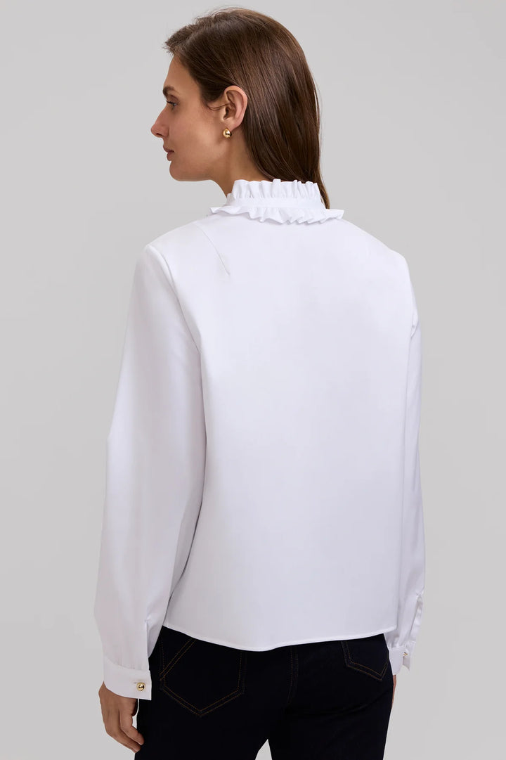 Colette Stretch Matte Sateen Ruffle Long Sleeve Shirt