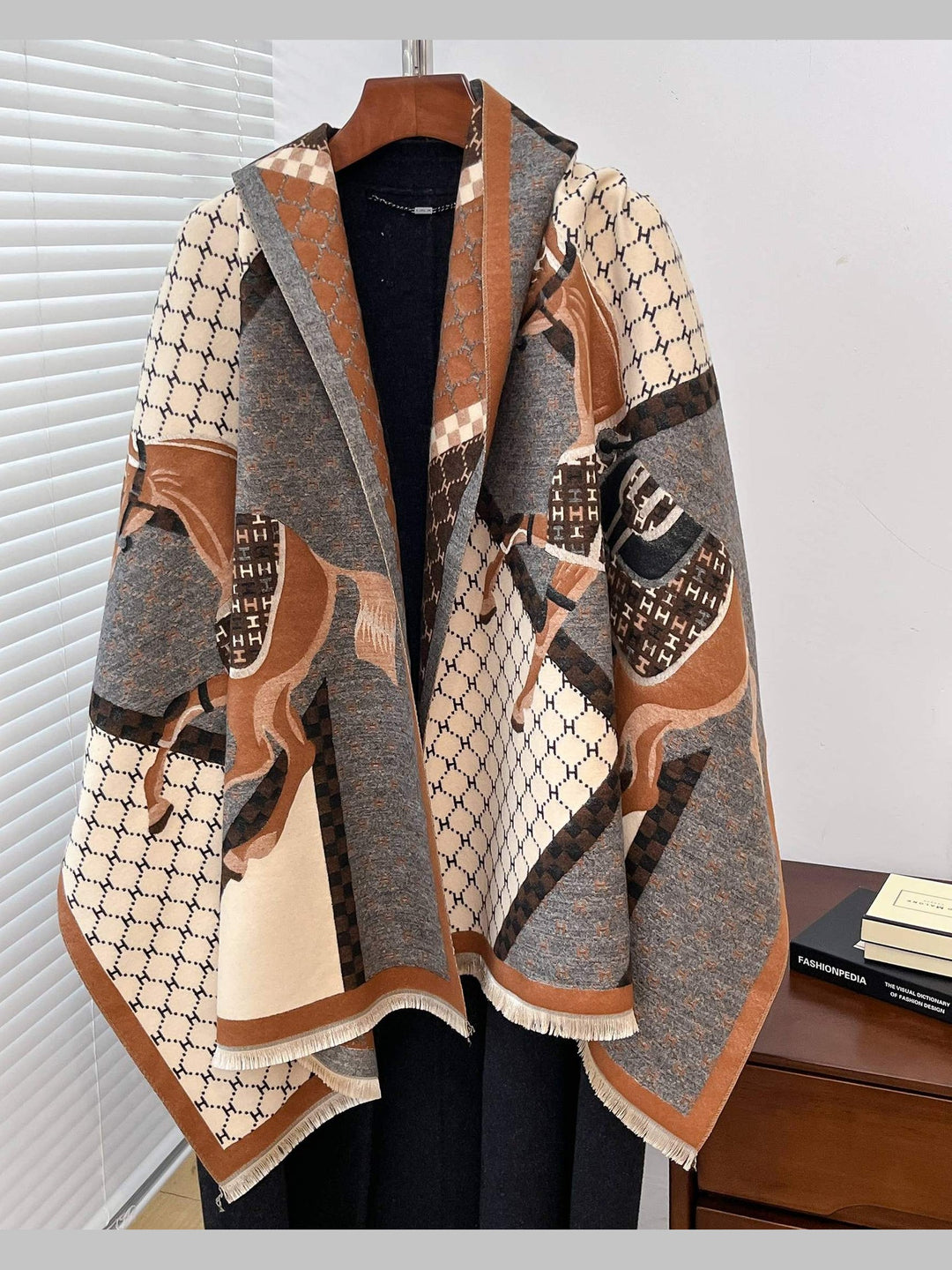 Equestrian Brown Giddy Up Reversible Cashmere-Feel Wrap