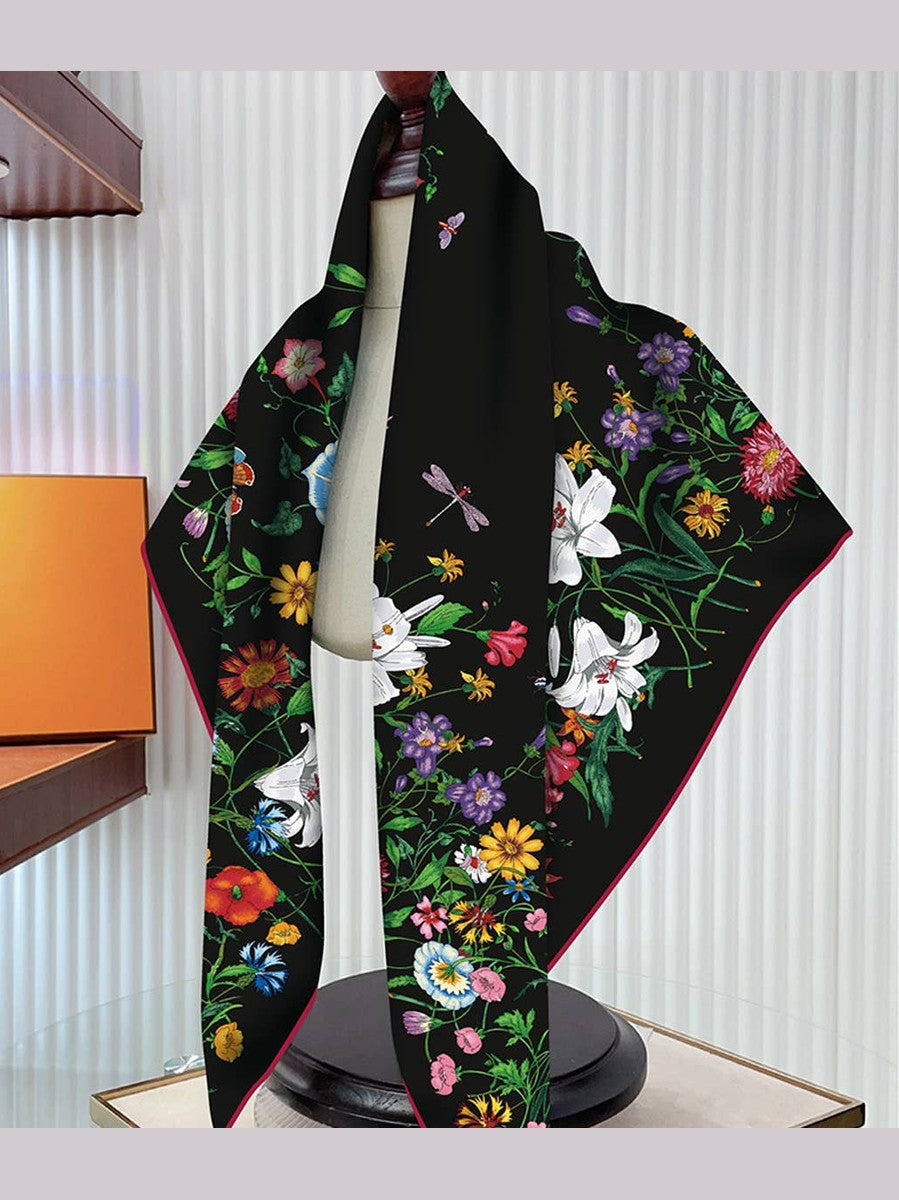 Tulip Floral Twill Silk Scarf