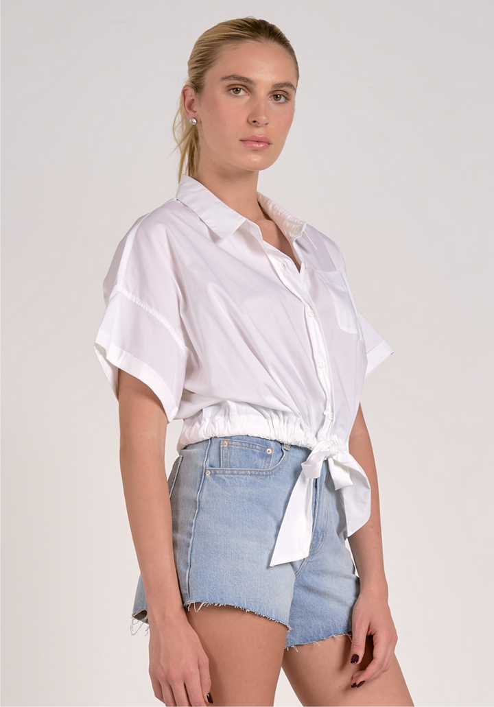 Elan Short Sleeve Button Up Top - White