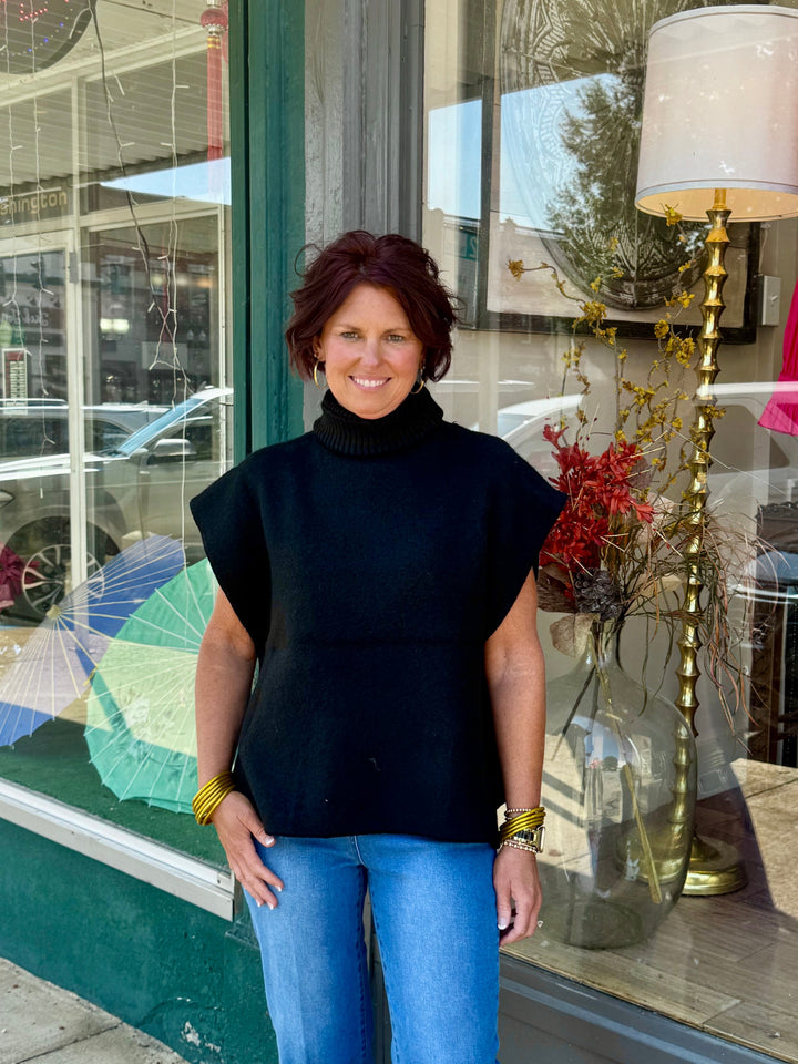 Turtleneck Knit Vest Poncho