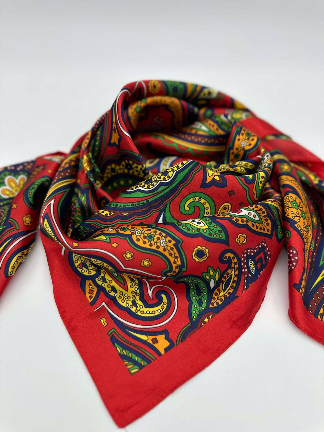 Bold Red Paisley Silk Scarf