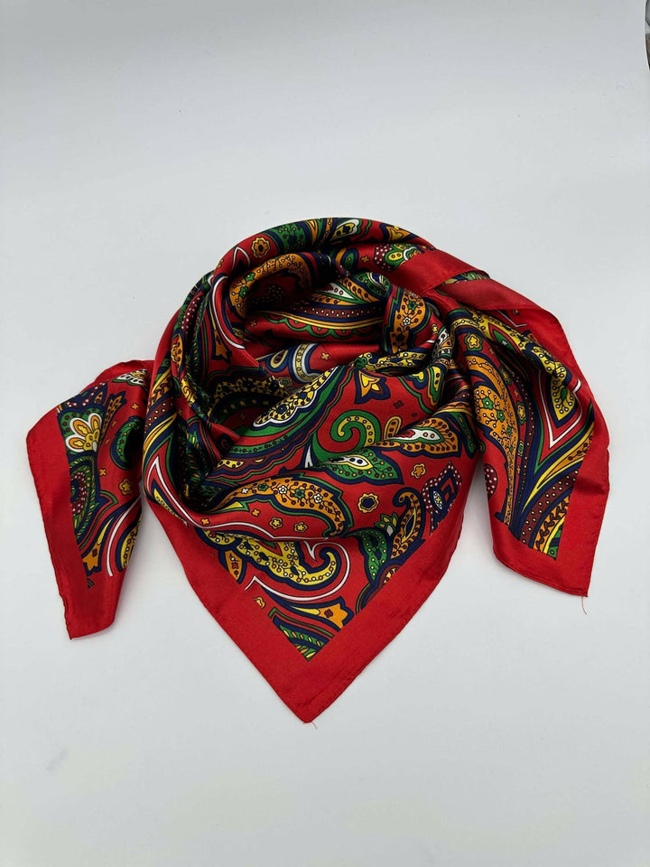 Bold Red Paisley Silk Scarf