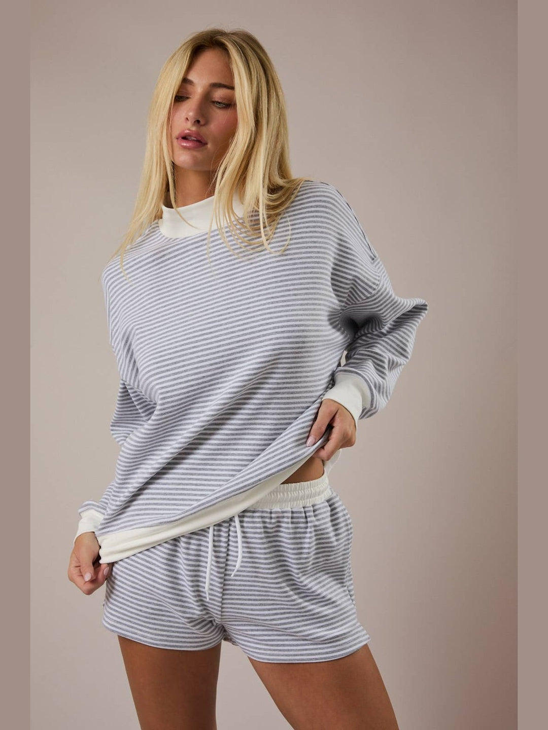 Mock Neck Stripe Sweatshirt