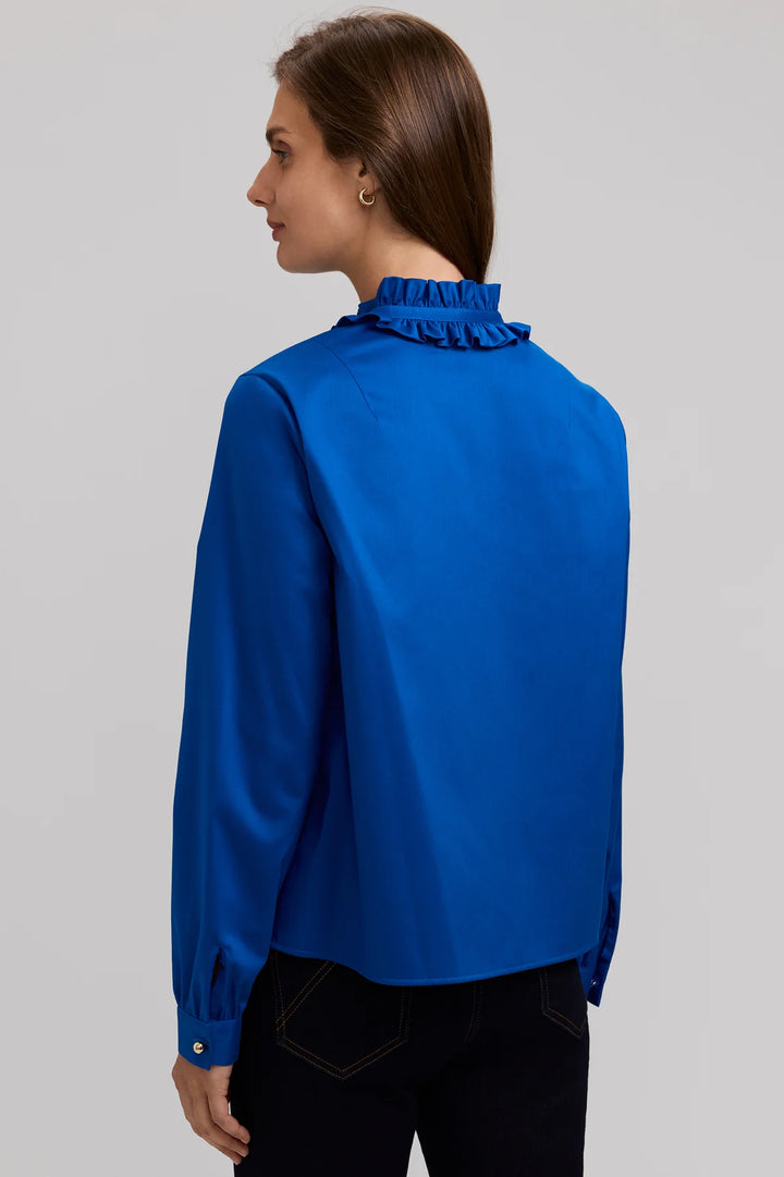 Colette Stretch Matte Sateen Ruffle Long Sleeve Shirt