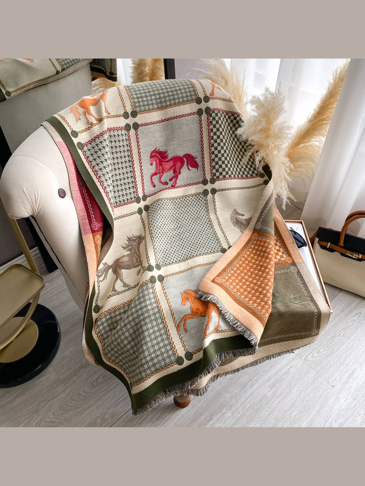 Designer-Inspired Green / Orange Reversible Cashmere-Feel Wrap