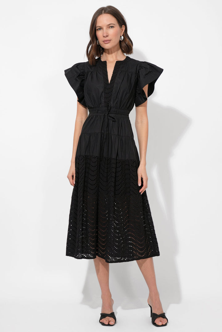 Adelyn Rae Cameron Cotton Eyelet Embroidered Maxi Dress - Black