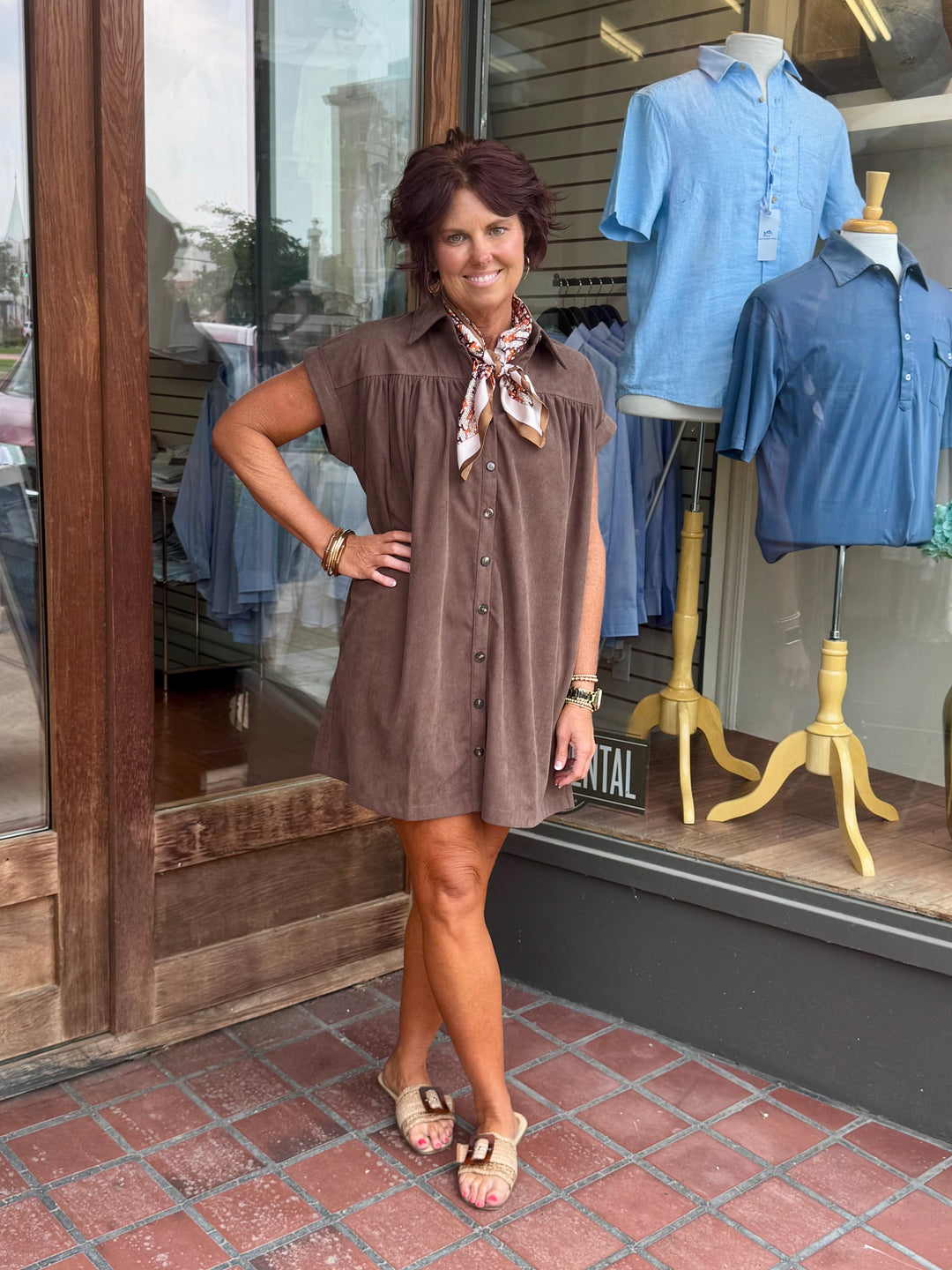 Brown Corduroy Button Down Mini Dress