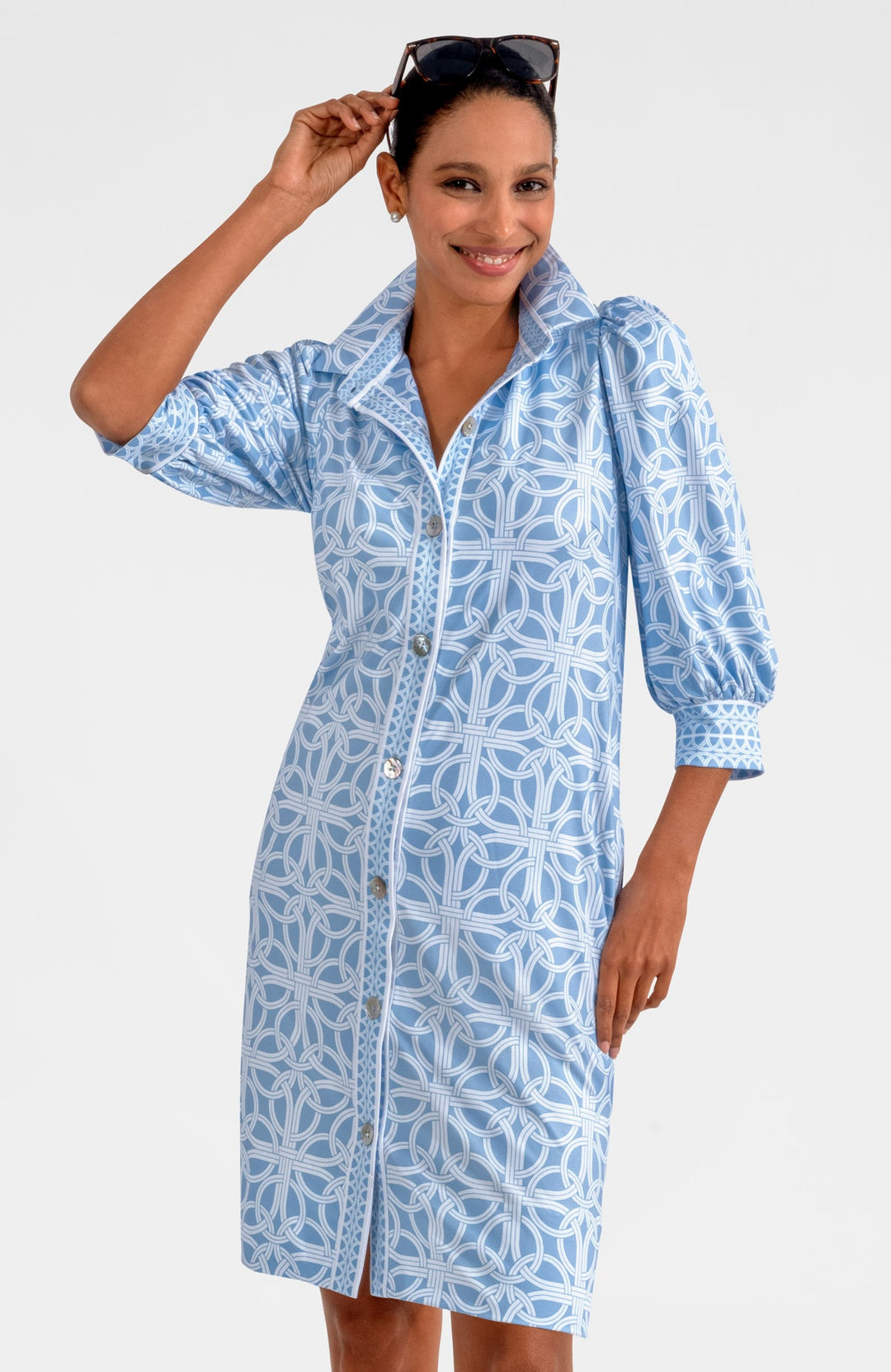 Gretchen Scott Swagger Dress- Periwinkle Ring Toss