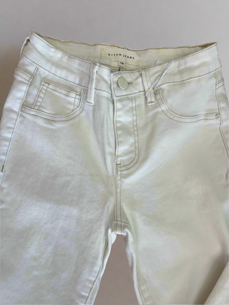 Risen High Rise Straight Leg Jeans - Cream