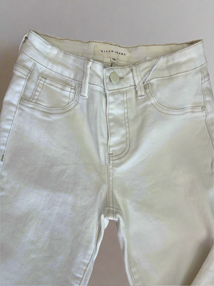 Risen High Rise Straight Leg Jeans - Cream