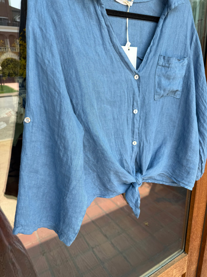 Milio Milano Denim Blue Linen Shirt
