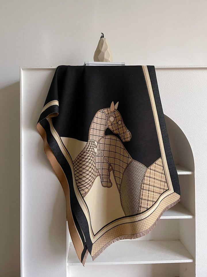 Equestrian Tan / Black Equus Plaid Cashmere-Feel Reversible Wrap