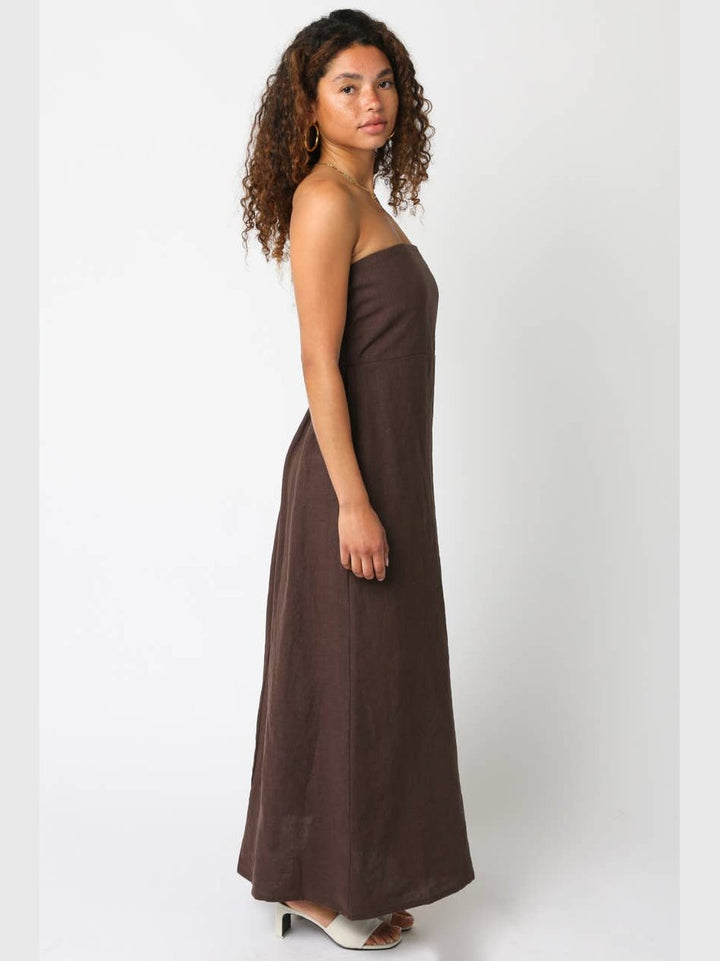 Irise Linen Maxi Dress- Chocolate
