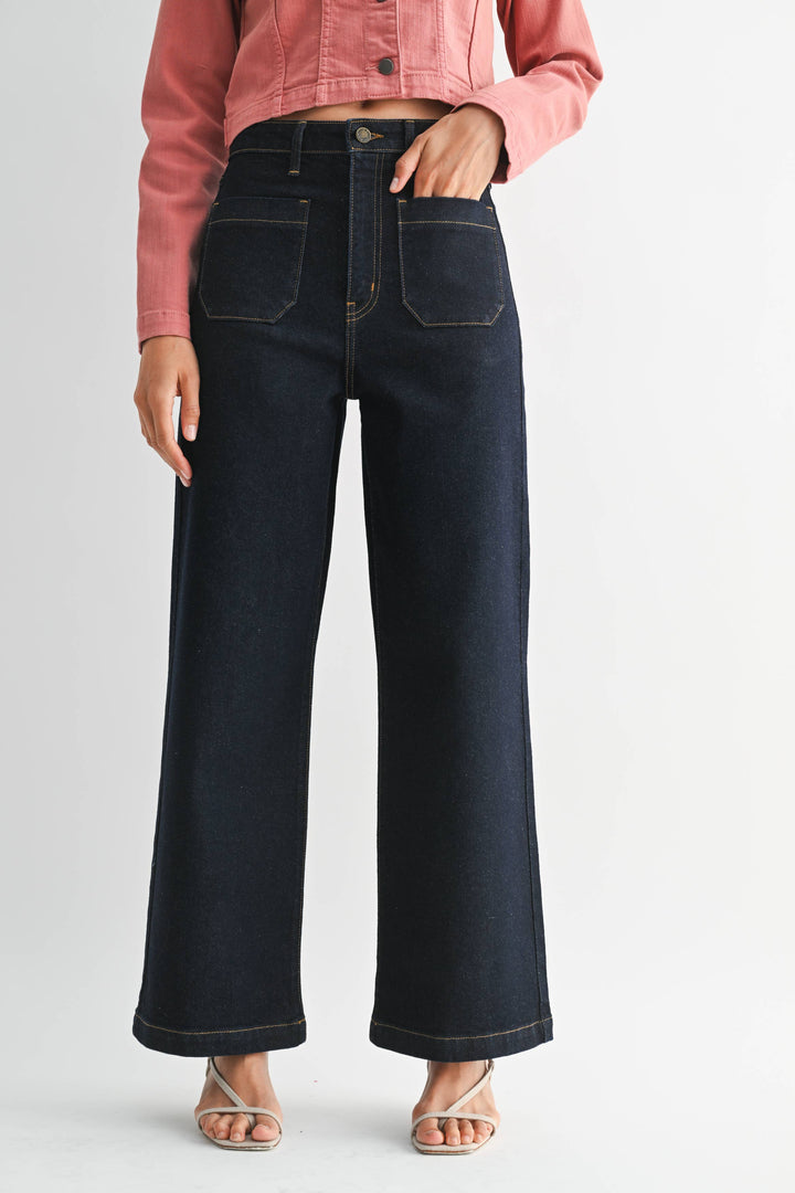 Just Black Denim Patch Pocket Wide Leg - Dark Denim