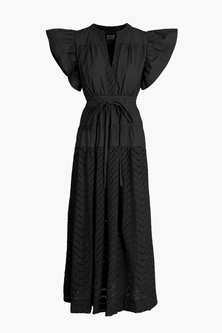 Adelyn Rae Cameron Cotton Eyelet Embroidered Maxi Dress - Black