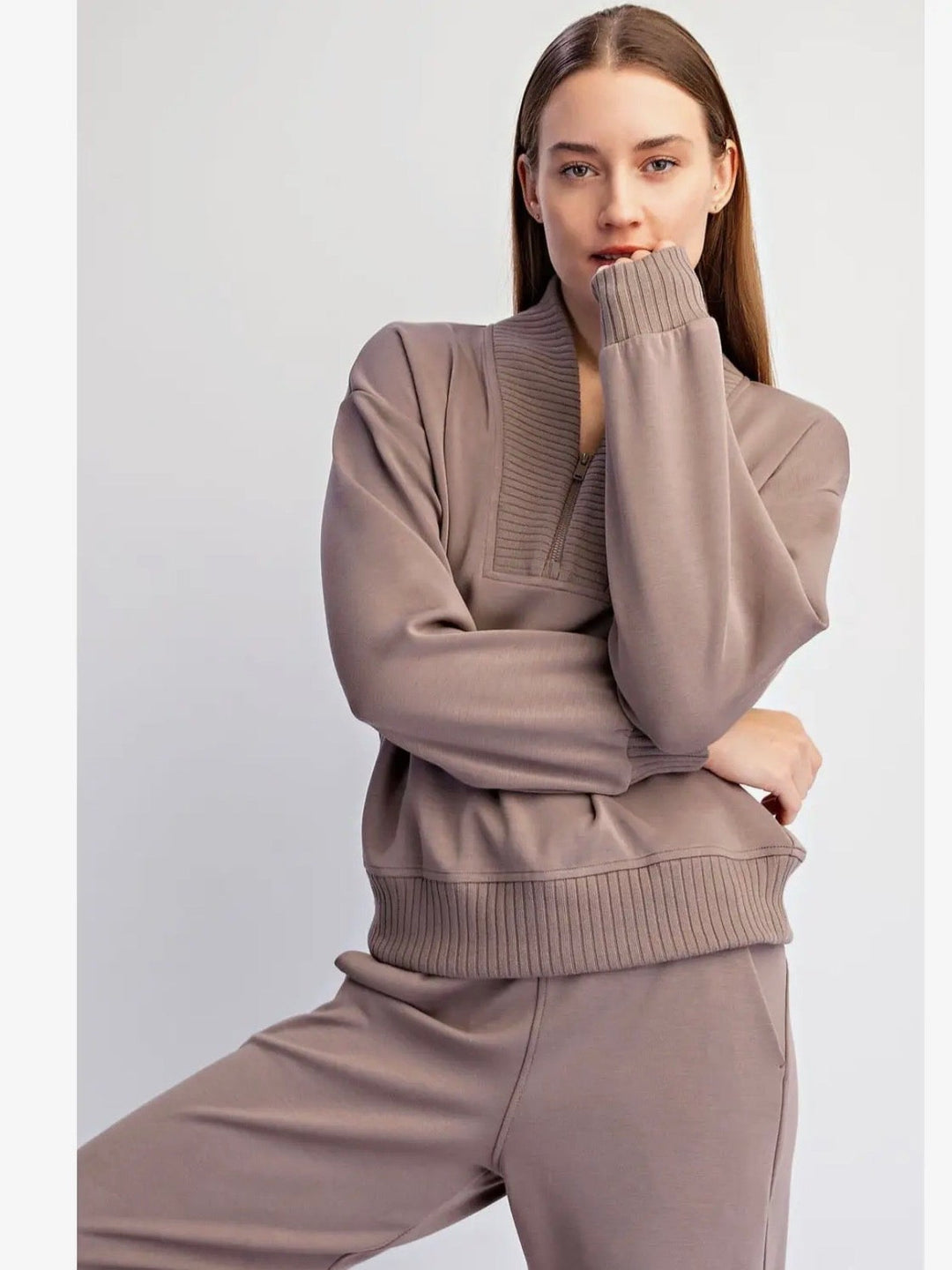 Modal Quarter-Zip Jacket & Wide Leg Pants Set- 3 Colors