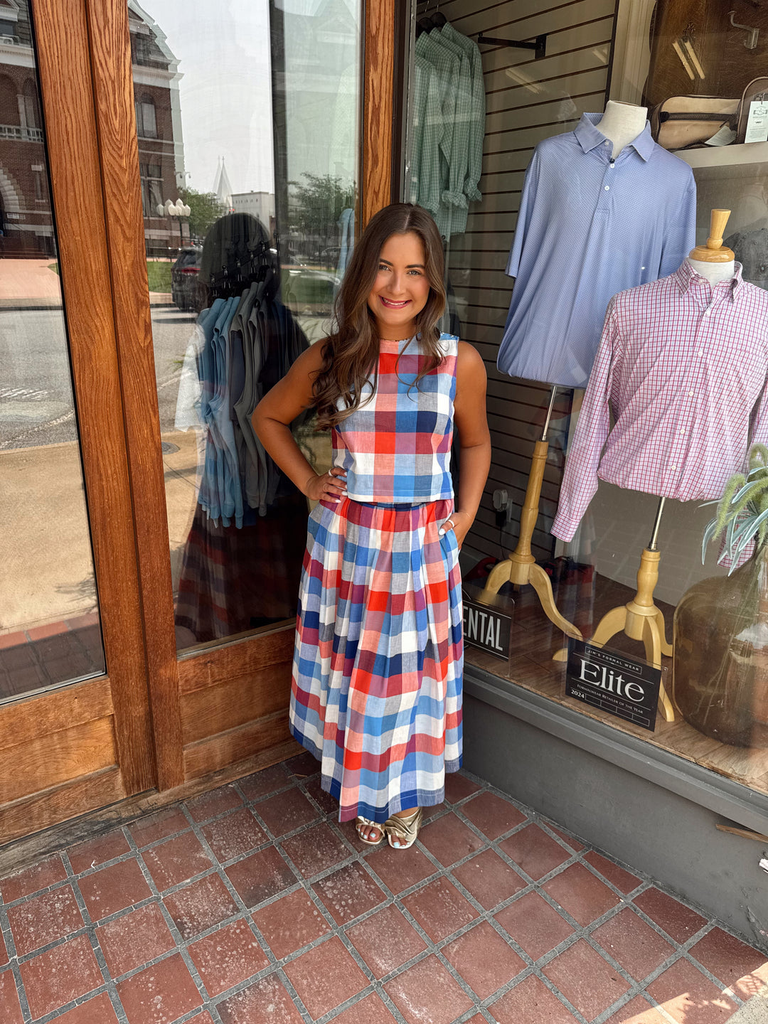 Jude Connally Gretel Stretch Cotton Linen Top- Montauk Plaid