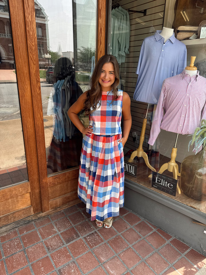 Jude Connally Gretel Stretch Cotton Linen Top- Montauk Plaid