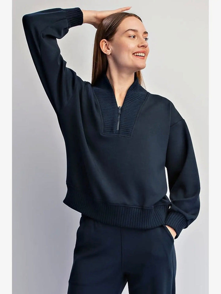 Modal Quarter-Zip Jacket & Wide Leg Pants Set- 3 Colors