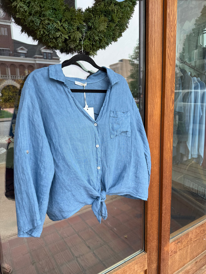 Milio Milano Denim Blue Linen Shirt