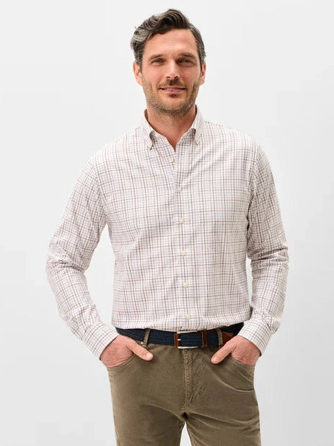 Everyday Performance Button Down Shirt - Sandlewood Pane - White