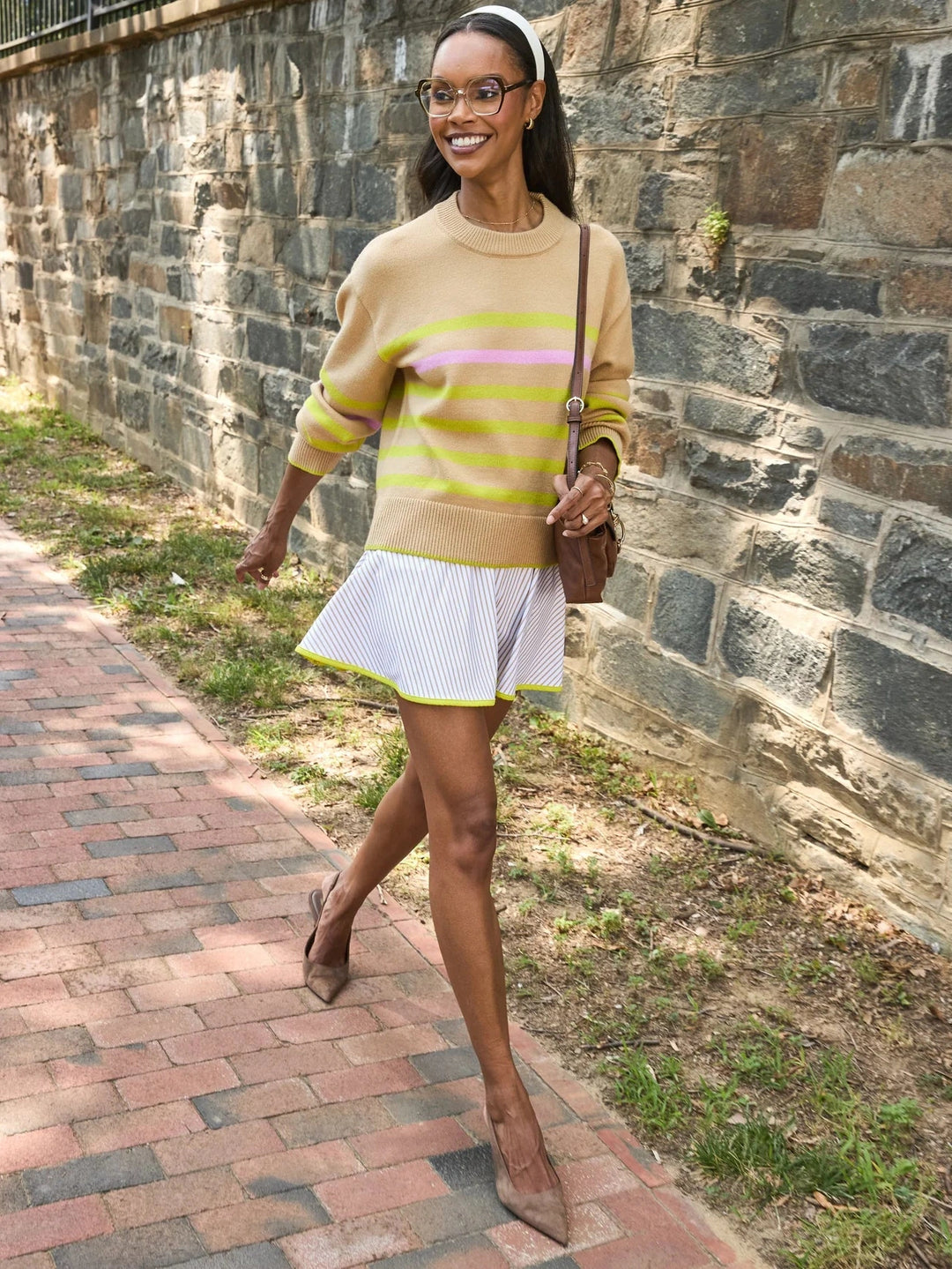 Addison Bay Smooth sport 14.5in Circle Skort - Latte Stripe