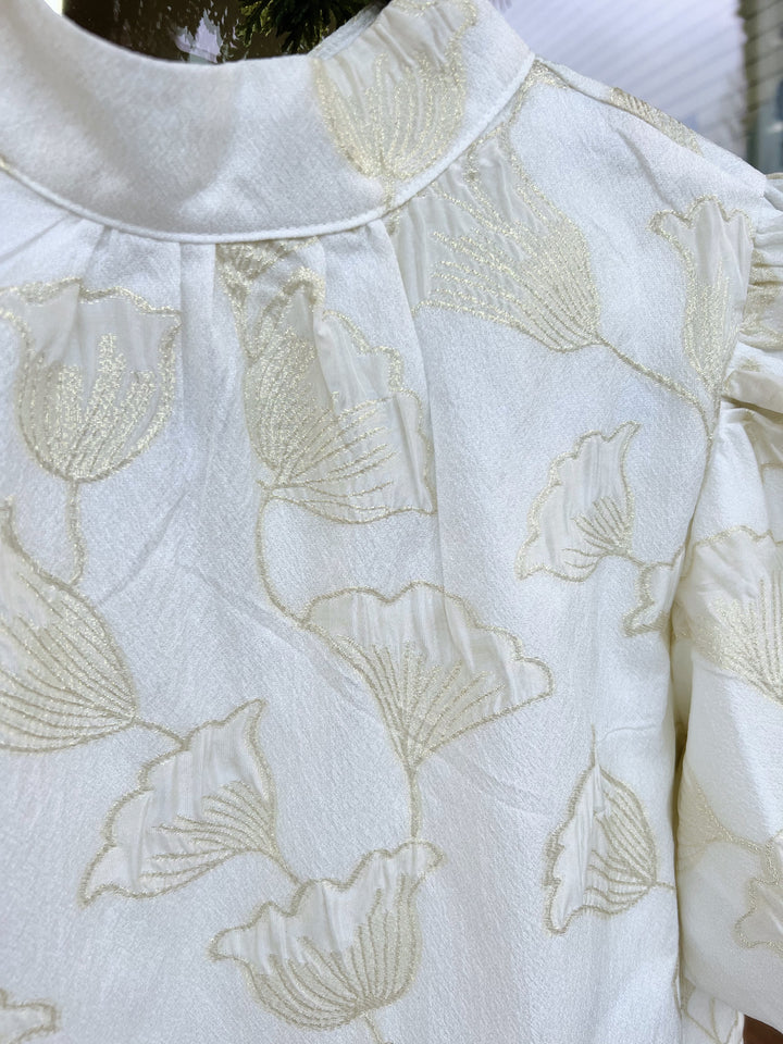 THML Metallic Flower Puff Sleeve Top