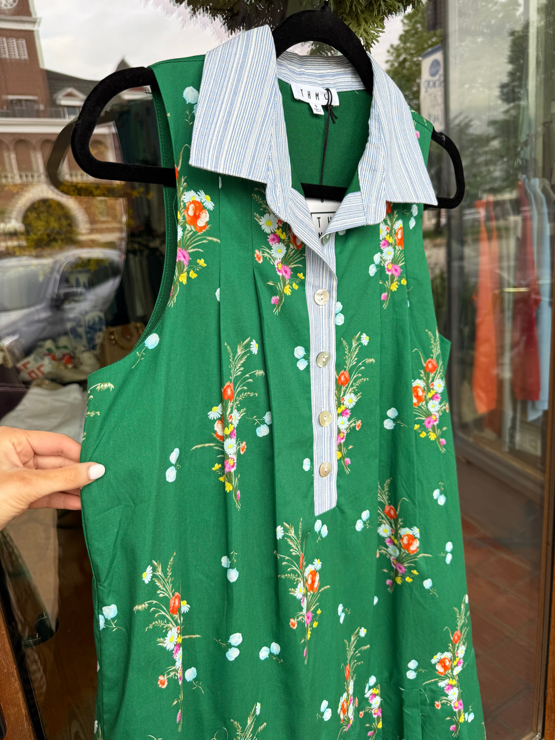 THML Green Sleeveless Floral Dress