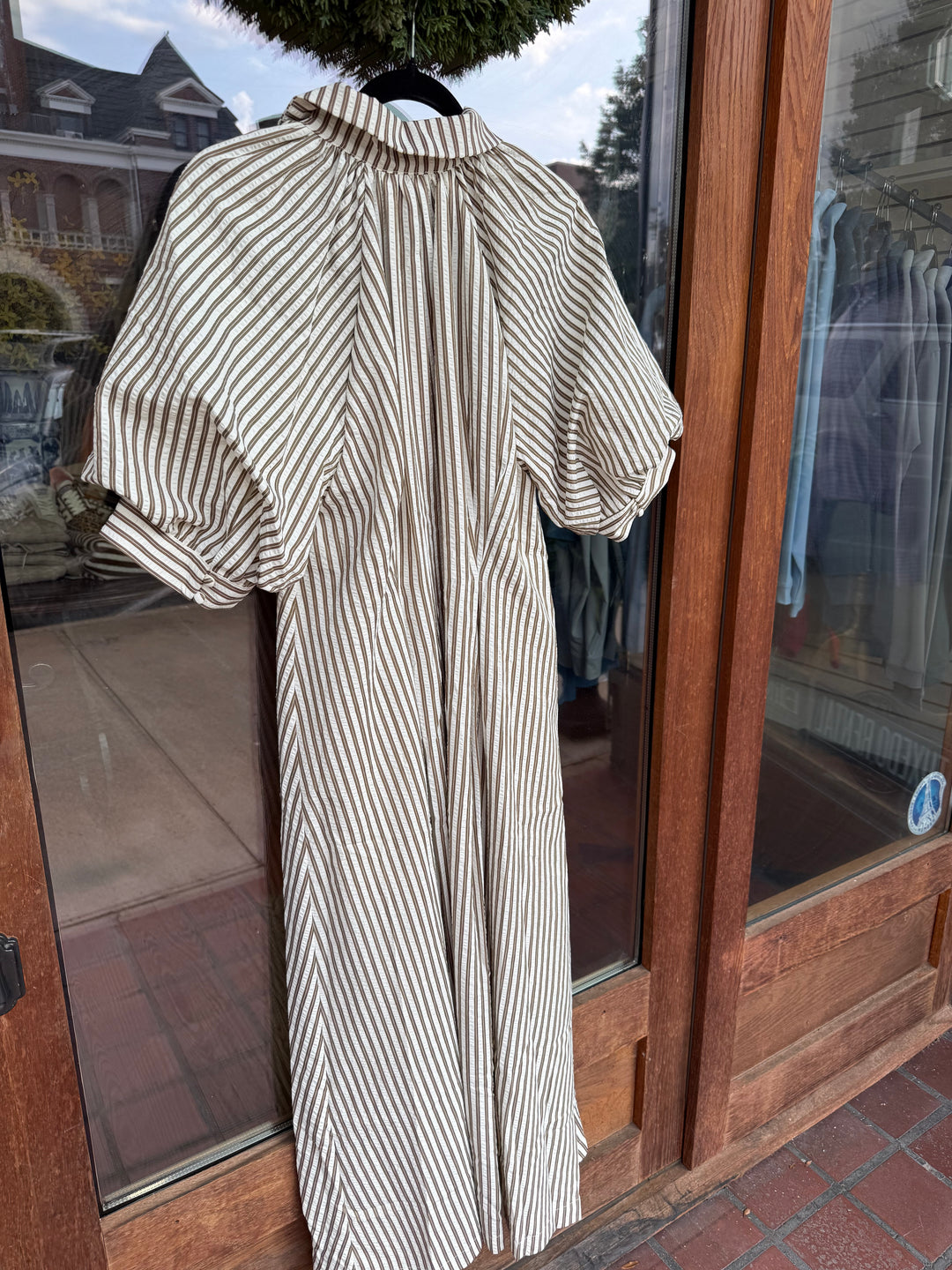 THML Puff Sleeve Striped Texture Maxi Dress- Cocoa