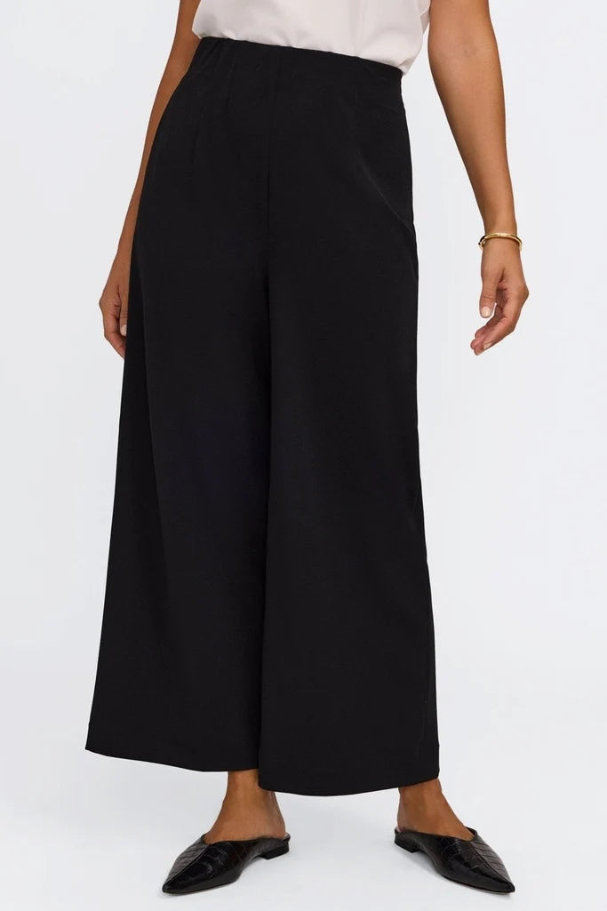 Arlette Knit Crepe Wide Leg Ankle Pants - Black