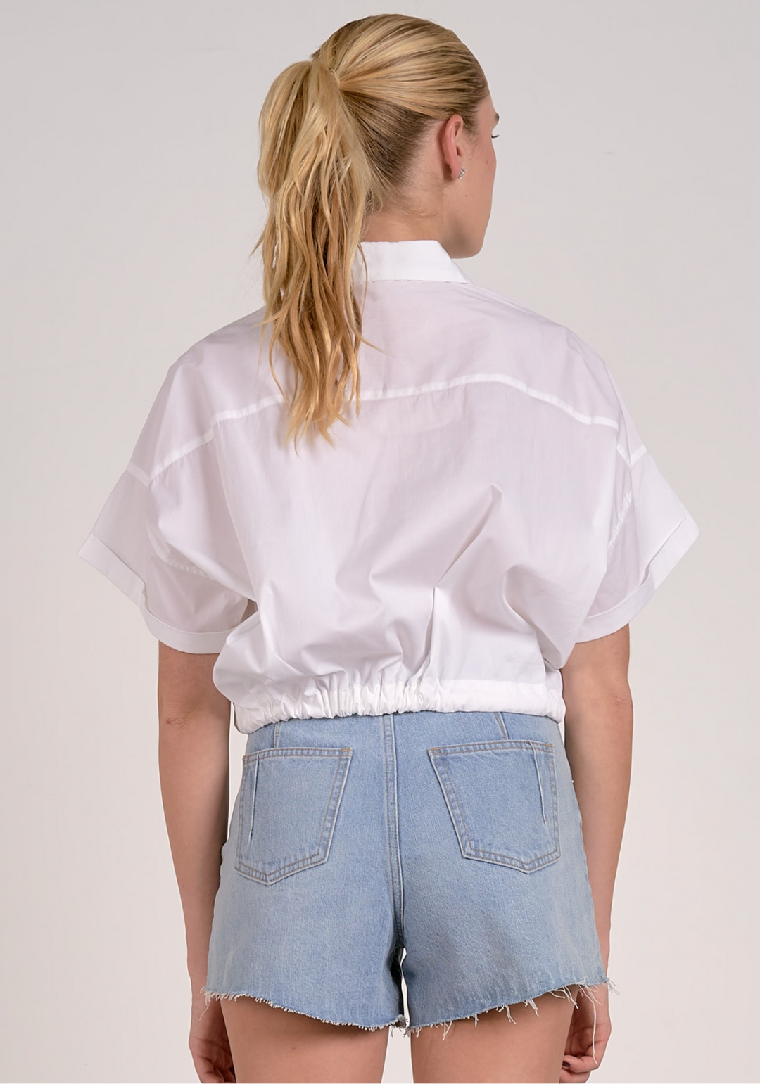 Elan Short Sleeve Button Up Top - White