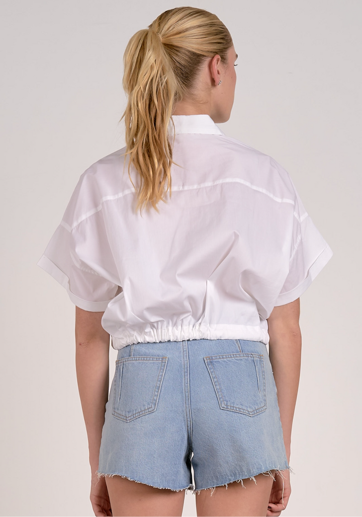 Elan Short Sleeve Button Up Top - White
